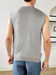 Manfinity VCAY Men's Loose Knit Sleeveless Sweater Vest, Casual Crewneck Style, Suitable For Autumn - Light Grey - View 2