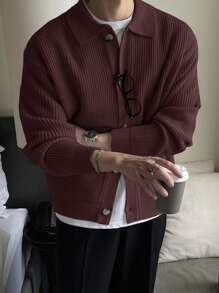 DAZY Burgundy Button-Front Casual Cardigan For Men, Suitable For Everyday Wear, Autumn Jacket - Burgundy - View 5