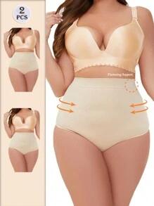 2pcs Plus Size Seamless Shaping Thong For Women - Apricot - View 1