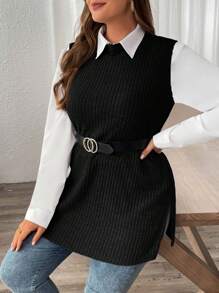 SHEIN LUNE Blusas casuales sencillas de manga larga de patchwork sólido para mujer de talla grande, Blusas de curvas para ropa de invierno