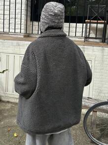 DAZY Manteau ample en molleton avec lettres appliquées, style décontracté streetwear pour femmes. Vêtements d'automne/hiver, veste pour femmes, vêtements d'automne pour femmes - Gris foncé - Voir 6
