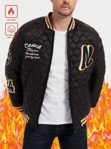 Manfinity Homme Jaqueta casual simples masculina de manga comprida com zíper frontal e patchwork de cor sólida - Preto - Ver 3