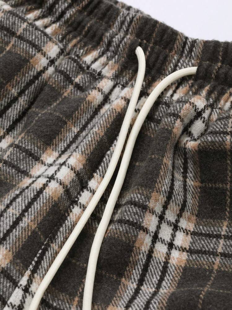 FRIFUL Pantalones anchos casuales y holgados para mujer con cintura ajustable y estampado a cuadros vintage - Caqui - Añade 7