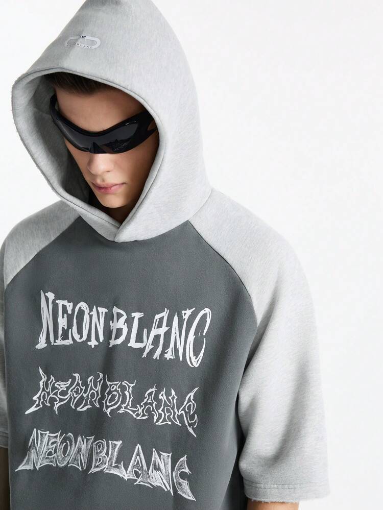 Men Cotton Raglan Sleeve 3/4 Length Sleeve Letter Print Hoodie T-Shirt, For Rapper, Grunge