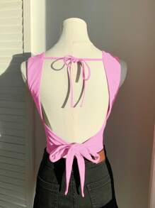 Comfortcana Camiseta sin espalda de punto rosa para el verano - Rosa - Ver 5