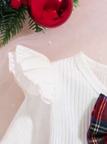 3pcs Christmas Plaid Bow Decor Long Sleeve Top, Skirt & Hat Set, Cute Outfit For Baby Girls, Suitable For Autumn/Winter