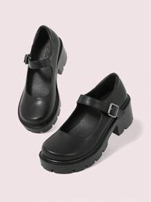 CUCCOO DOLLMOD 女士时尚黑色厚底圆头玛丽珍鞋，适合春假、复活节和圣诞节等场合。 - 黑色 - 查看 6