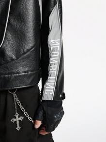 NEON BLANC Chaqueta bomber de manga larga de PU con bordado reflectante, estilo urbano