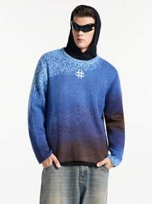 Manfinity VCAY Men Loose Fit Gradient Print Crew Neck Knit Sweater, Casual Street Style, Autumn/Winter - Purple - View 2
