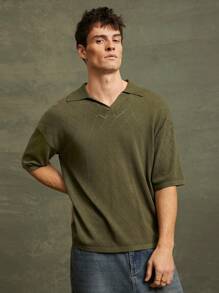 Suéter tipo polo oversize de caída de hombro para hombres