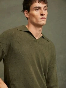 Suéter tipo polo oversize de caída de hombro para hombres