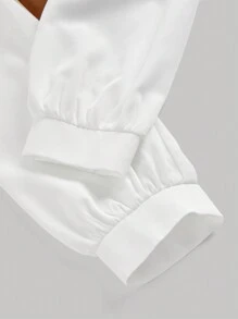 SHEIN MOD 1 pieza Camisa de manga larga con bloqueo de colores, cuello vuelto y fruncido en el pecho, en blanco y negro - Marrón - Ver 3