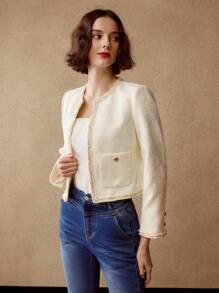 MOTF PREMIUM JACQUARD CONTRAST TAPE TRIM PATCH POCKET JACKET - White - View 8