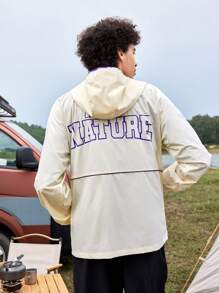 In My Nature Men's Letter Print Hooded Sun Protection Jacket - Apricot - View 2