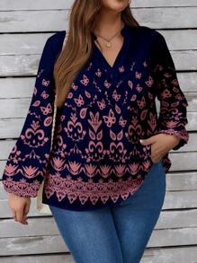 Glamance Beatriz Santos Women Navy Blue Plus Size Blouses Short Sleeve Notched Boho Plain,All Over Print, Summer Outfits For Women Summer Tops Going Out