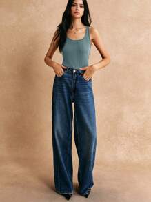 Poéselle Chất rắn Xoắn Dan Áo ba lỗ - Màu xanh bụi bặm - Xem 6