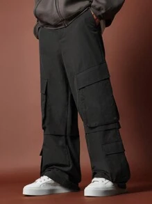 SUMWON Loose Fit Nylon Multi Pocket Cargo Parachute Pant - Black - View 1