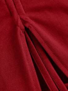 SHEIN MOD Deep Brown Stand Collar Ruched Sleeveless Mid-Length Bodycon Dress For Women - Red - View 3