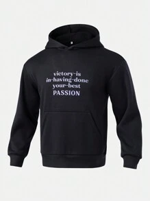 Gym Rark Boyfriend Style Men's Letter Print Hooded Long Sleeve Sweatshirt Essentials Sweatshirt, Casual Active Wear Hooded Graphic Sports Sweatshirt - Black - View 4