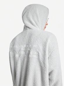 NEON BLANC 男士毛圈布全拉鍊字母刺繡連帽衛衣，長袖帽衫，適合送給朋友、丈夫、男友的禮物，適用秋冬春季，Y2K風格 - 白色 - 查看 5