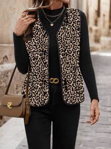 SHEIN Clasi Women's Leopard Print Sleeveless Padded Padded Coat Clothes Winter - Apricot - View 7