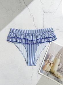 Swim Mod Women's Summer Vacation Beach Fashion Striped Ruffled Briefs - Blue and White - View 8