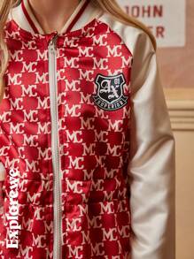 SHEIN 1 件女童棒球领插肩袖收腰连衣裙，都市休闲风格适合户外、街头、学校、派对等。 - 玫紅色 - 查看 5