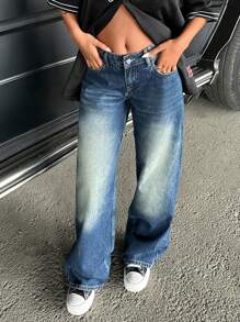 RueChic HIGH RISE WIDE LEG LOOSE STREET Y2K JEANS - Medium Wash - View 3