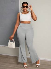 Slaydiva 2 pièces Pantalons ajustés de base pour un usage quotidien et casual, noir et gris chiné, tailles plus grandes, femmes, taille haute, design croisé, jambes évasées, leggings, convient pour le printemps et l'été, tissu léger et respirant - Multicolore - Voir 6