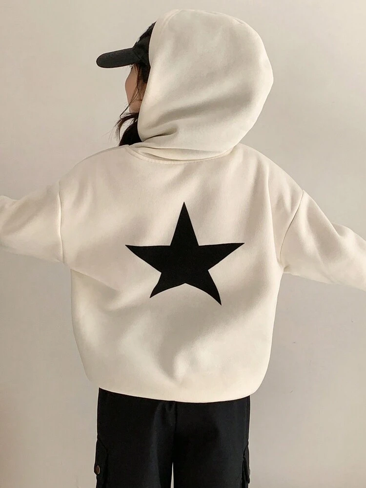 Tween Girl Hooded 5-Pointed Star Print Knit Sweatshirt, Tween Girl Fall Clothes,Back To School Clothes