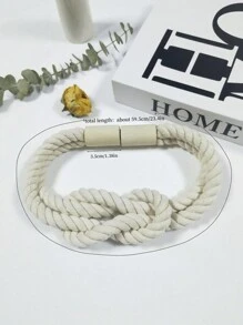 1 pieza Sujetacortinas magnético hecho a mano simple y moderno de cuerda, cuerda de amarre de madera para la decoración del hogar en la sala de estar y el dormitorio - Beis - Ver 5
