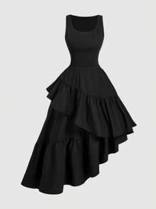 SHEIN MOD Plus Size Women Black Double Layer Detachable Hem Dress For Women,Black Prom Dress,Formal Dress,Fall Women Dresses,Cruise Women Outfits, Dress,Homecoming Dresses,Princess Women Dress,Renaissance Dress,Vintage Dress,Black Elegant Dress - Black - View 1