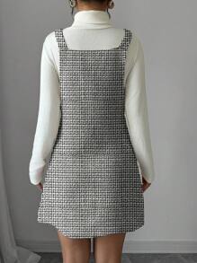 Chiquease Vestido estilo pichi corto minimalista a cuadros con tirantes anchos para mujer, informal