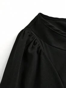 Flirla Vestido de cóctel midi elegante de talla grande para mujer, de cuello redondo, manga larga, cintura ceñida y ajustado, color negro para fiestas