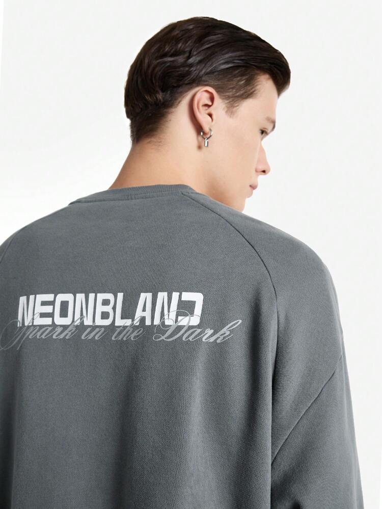 Men's Street Style Letter Print Distressed Crew Neck Long Sleeve Pullover Sweatshirt, For Fall Winter