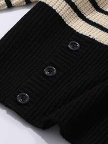 DAZY Contrast Striped Loose Crew Neck Long Sleeve Split Side Women Sweater