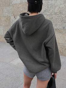 DAZY Solid Color Loose Fit Long Sleeve Hoodie For Women,Long Sleeve Tops,Fall Women Clothes Sweatshirt - Grey - View 2