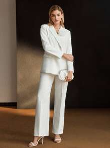 MOTF PREMIUM Pantalon de costume à jambe droite avec couture oblique, poche à recouvrement et taille superposée