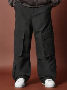 SUMWON Loose Fit Nylon Multi Pocket Cargo Parachute Pant - Black - View 3