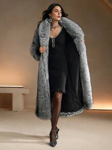 Anewsta Autumn Winter New Stylish Lady Faux Fox Fur Mid-Length Leather Jacket, Fashion Silver Fox Fur Coat For Women - Grey - View 12