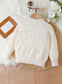 1 件女童休闲圆领毛衣，简约街头风格，适合居家、外出、派对、返校、春季、夏季、秋季 - 米色 - 查看 2