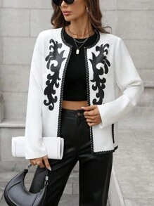 SHEIN Clasi Elegant Casual Printed Stitching Black Lace Ladies Regular Coat Fall Cloth For Women - White - View 7