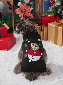 PETSIN Christmas Snowman Pattern Black Warm Pet Sweater - Black - View 2
