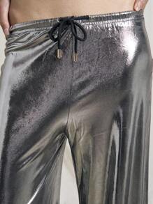 AiiRZ Metallic Finish Wide Leg Trousers With Drawstrings - Black - View 3