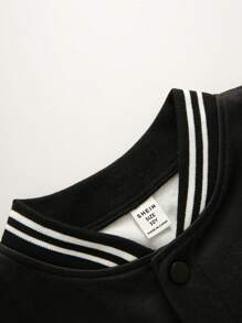 SHEIN Tween Boys' Loose Fit Printed Knit Baseball Collar Jacket