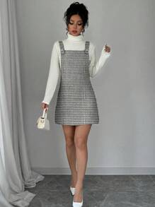 Chiquease Vestido estilo pichi corto minimalista a cuadros con tirantes anchos para mujer, informal