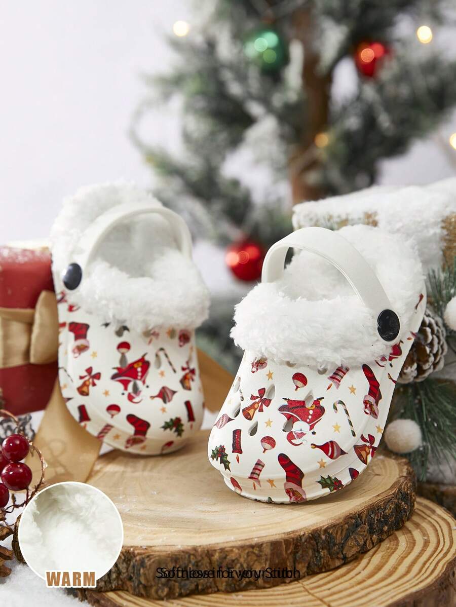 Cozy Pixies 1 Đôi Dép đi trong nhà họa tiết hoạt hình dễ thương cho trẻ em mùa thu/đông, dép xăng đan lót nhiệt ấm áp cho bé mặc hàng ngày - trắng - Xem 1