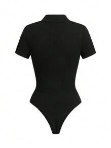 Seamless Yoga/Zipper Collar Design/Vertical Stripe Texture/Sports Yoga/Outdoor Running Fitness Jumpsuit - Black - View 2