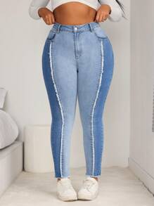 SHEIN SXY 大码女式弹力破洞紧身牛仔裤