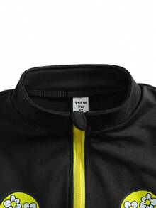 SHEIN مجموعة من قطعتين للفتيات الحديثات ، معطف قصير بسحاب بطبعات زهرية وألوان متباينة ، مقترن مع بنطلون رياضي أسود بأساور - الأسود - مشاهدة 4